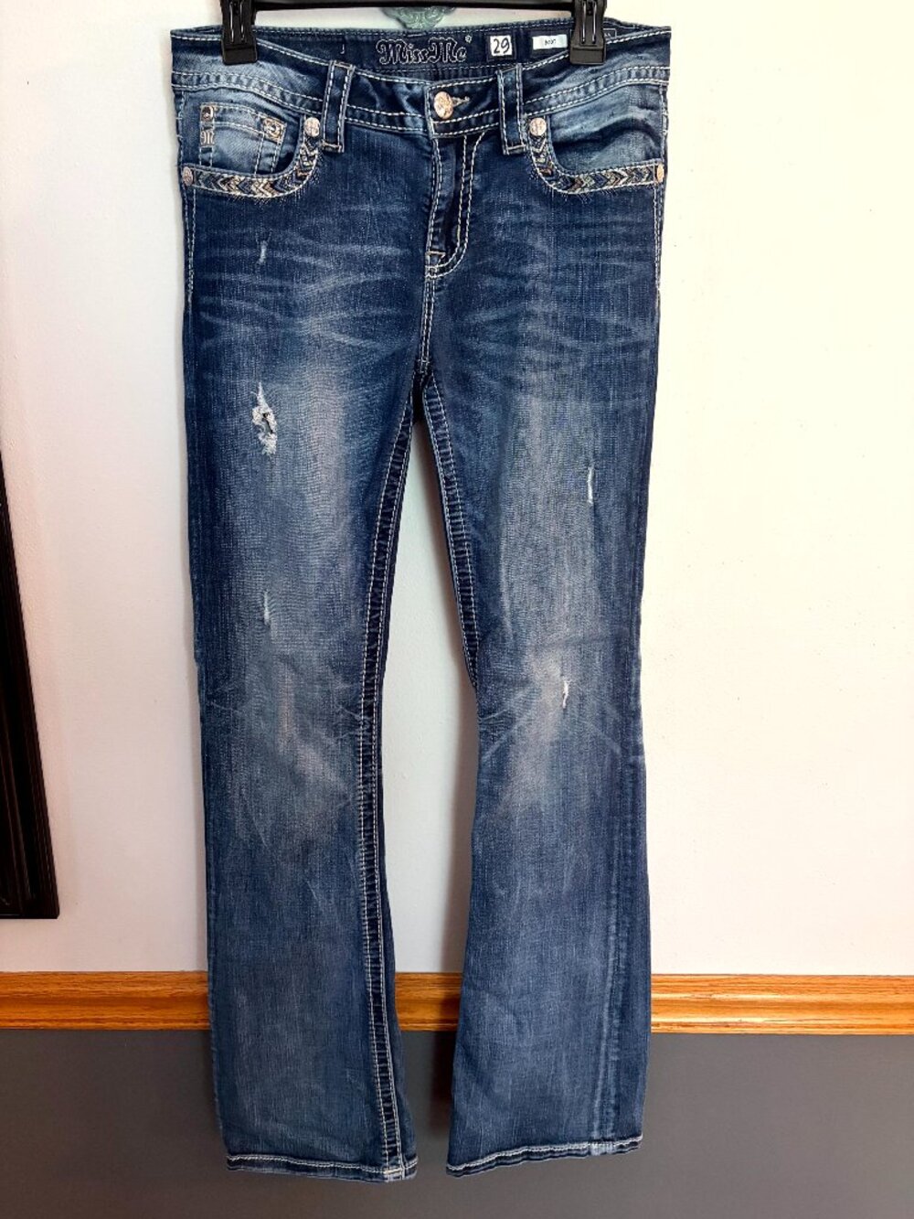 Miss Me Womens Bootcut Jeans Medium Wash Embroidered Mid Rise Sz 29